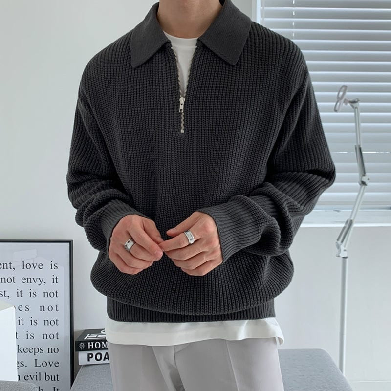 Lago Taupe – Zip-Collar Knit Sweater