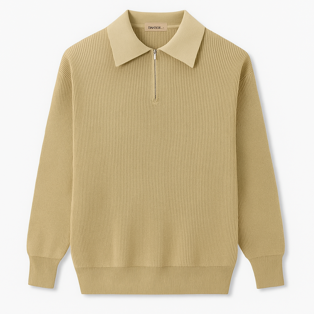 Lago Taupe – Zip-Collar Knit Sweater
