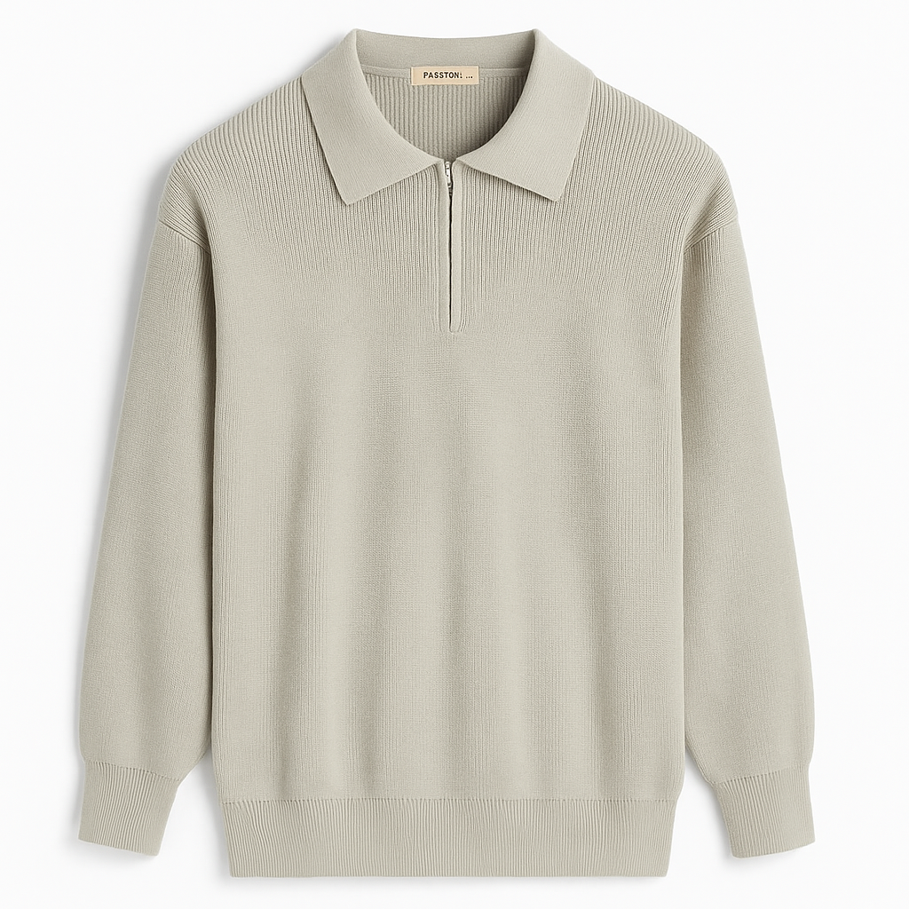 Lago Taupe – Zip-Collar Knit Sweater