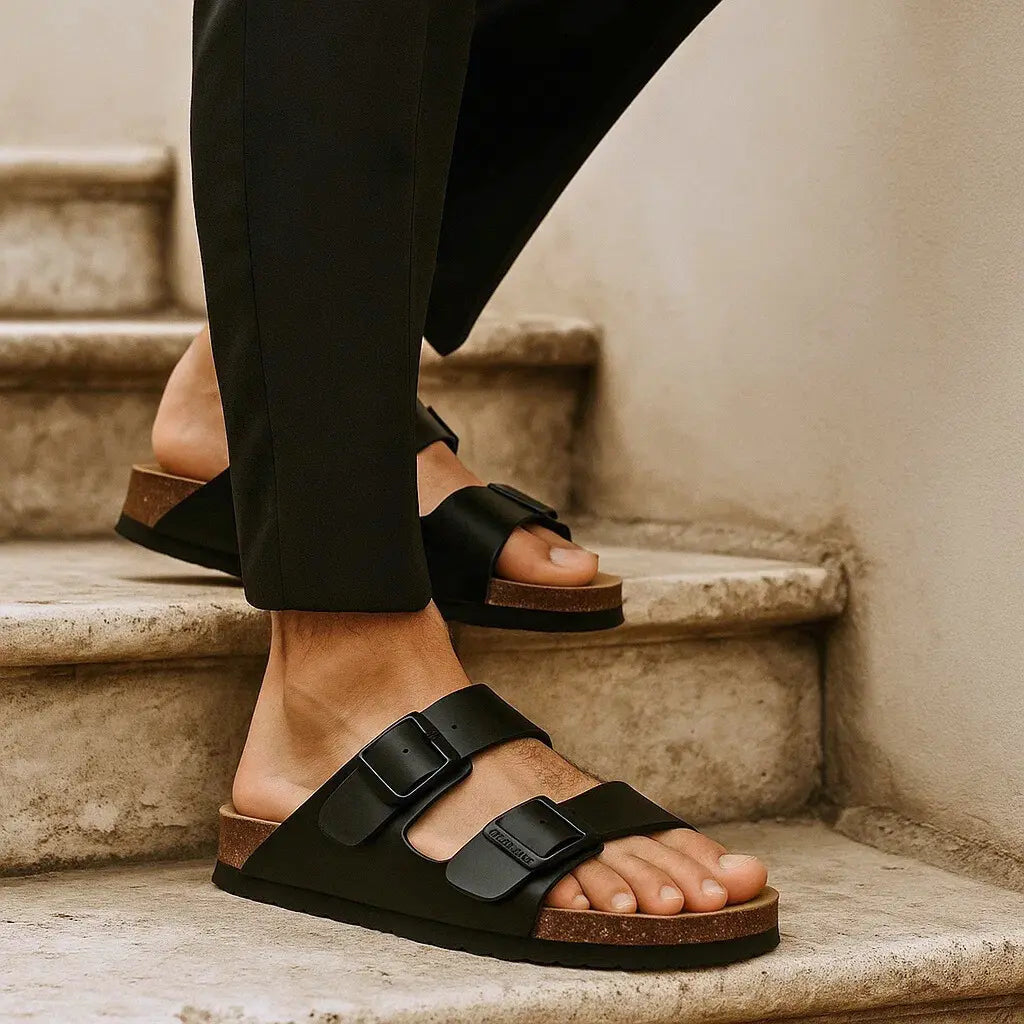 Linea Nero – Double Strap Cork Sandal