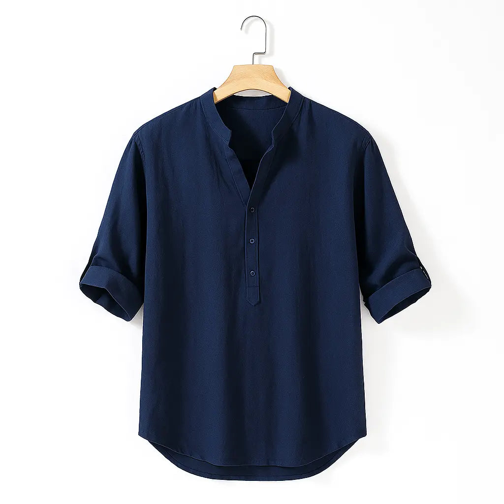 Palermo Bianco – Mandarin Collar Linen Shirt