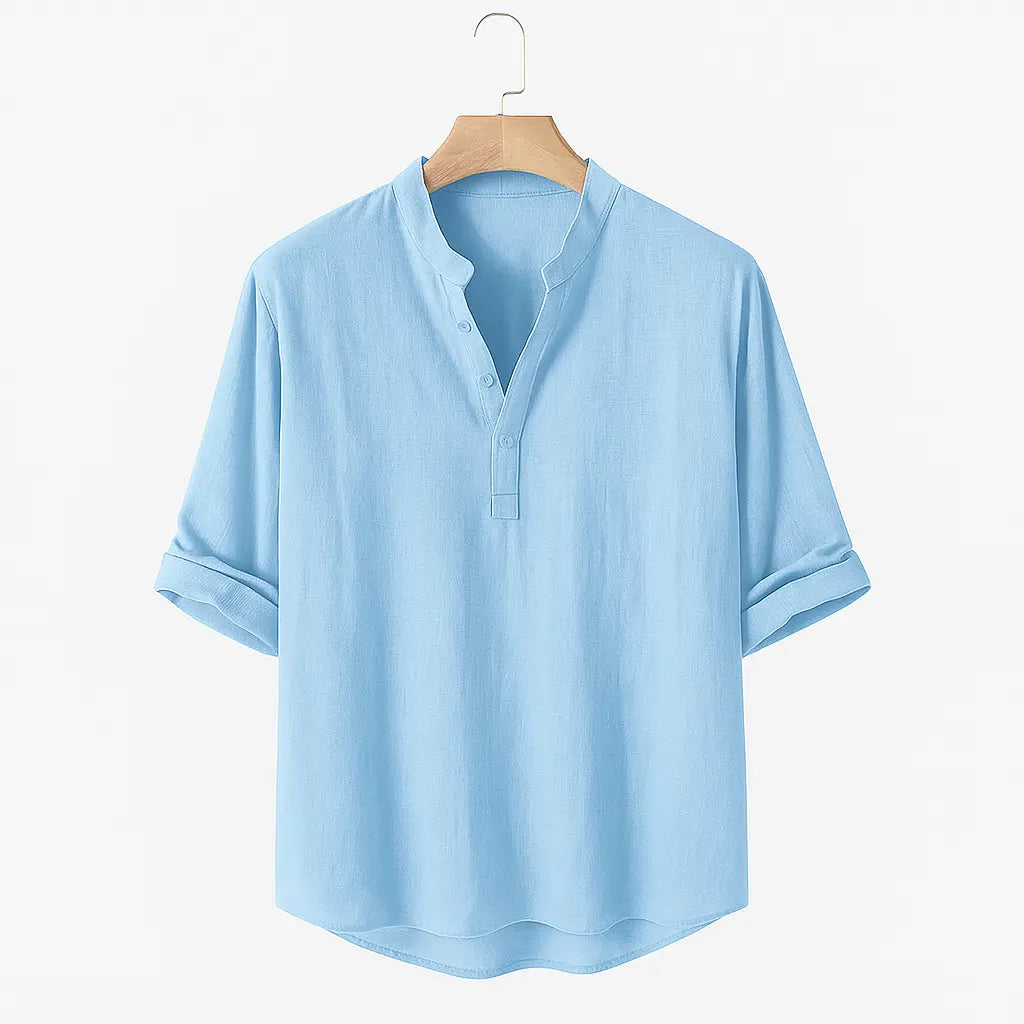 Palermo Bianco – Mandarin Collar Linen Shirt