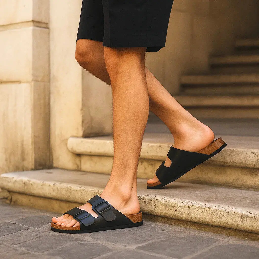 Linea Nero – Double Strap Cork Sandal