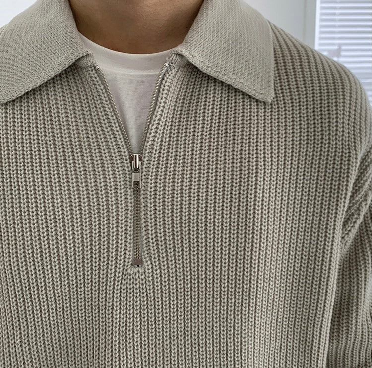 Lago Taupe – Zip-Collar Knit Sweater