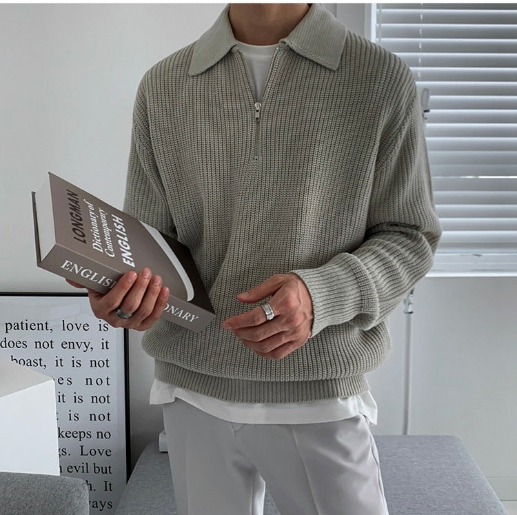 Lago Taupe – Zip-Collar Knit Sweater